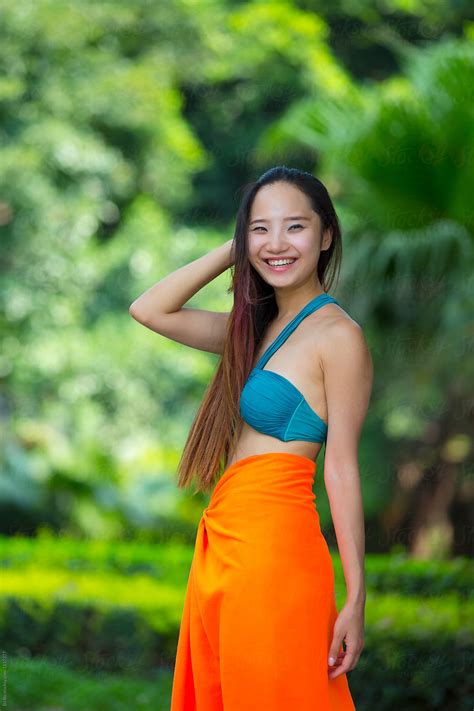 Portrait Of Asian Sexy Woman Wear Bikini At Outdoor Summer Concept