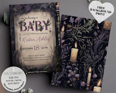 Witchy Baby Shower Invitation Set Gothic Baby Shower Halloween Baby Witchy Baby Shower Invitation Set Gothic Baby Shower Halloween Baby